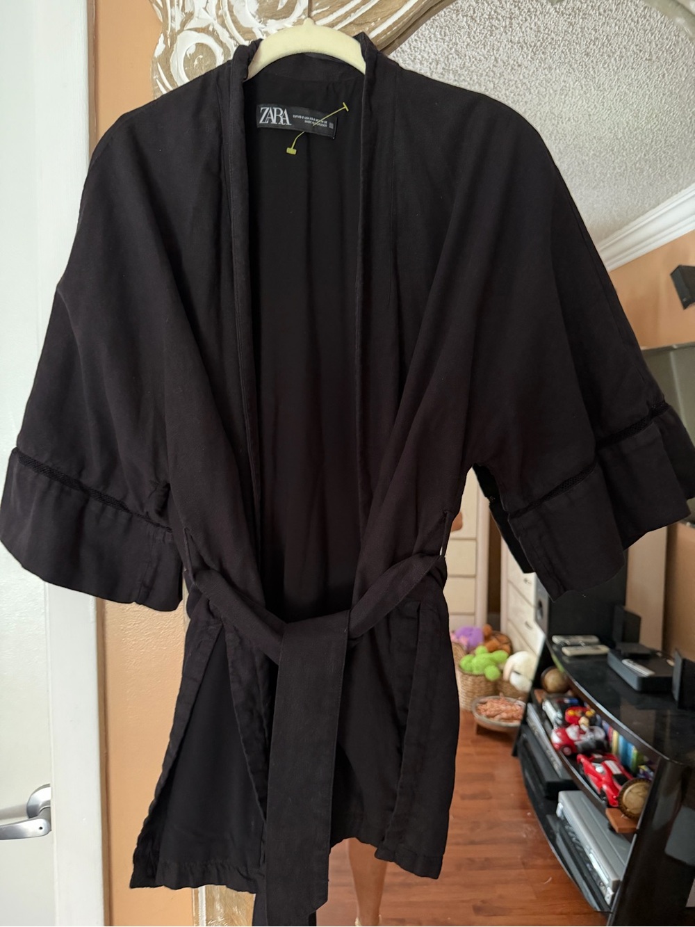 Zara Black Short Kimono Jacket-Bathrobe with Belt